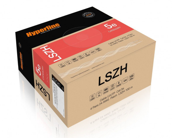 UUTP4-C5E-P24-IN-LSZH-GY-100 Кабель UTP патч-кордовый, 4 пары, Кат. 5e, LSZH, cерый, 100м в кат., Hyperline