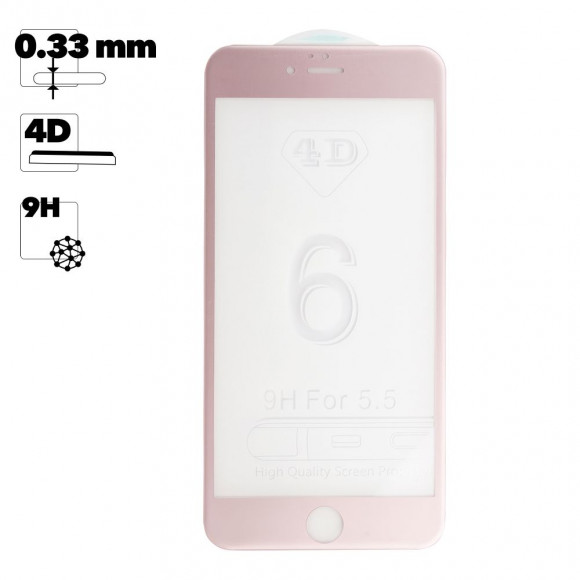 Защитное стекло "LP" для Apple iPhone 6, 6S Plus 4D, гибридное стекло, акриловая рамка, розовое
