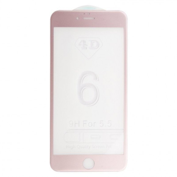 Защитное стекло "LP" для Apple iPhone 6, 6S Plus 4D, гибридное стекло, акриловая рамка, розовое