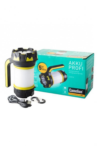 Camelion LED5124 кемпинговый, 5Вт, с USB входом/выходом, Powerbank, черный с салатовым