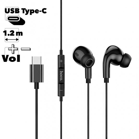 Гарнитура HOCO M83 Original Type-C, внутриканальная, громкость +/-, 1.2м (черный)