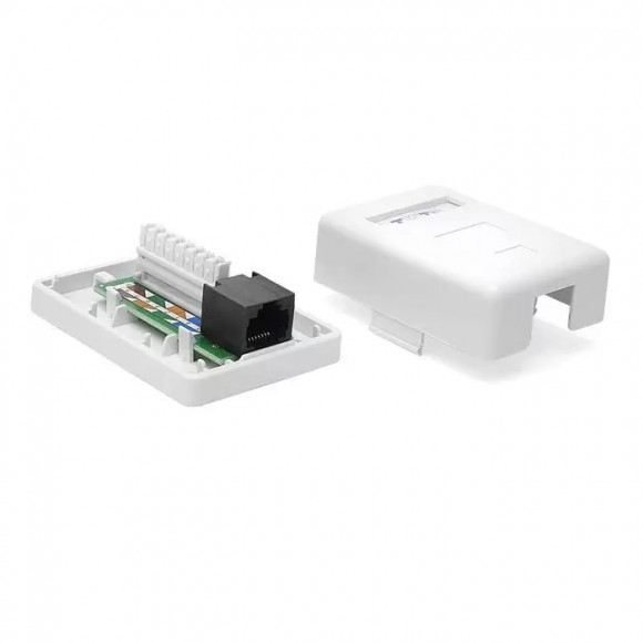 Розетка настенная, 1 порт RJ-45, категория 6, белая, TWT, TWT-SM1-45/6-WH