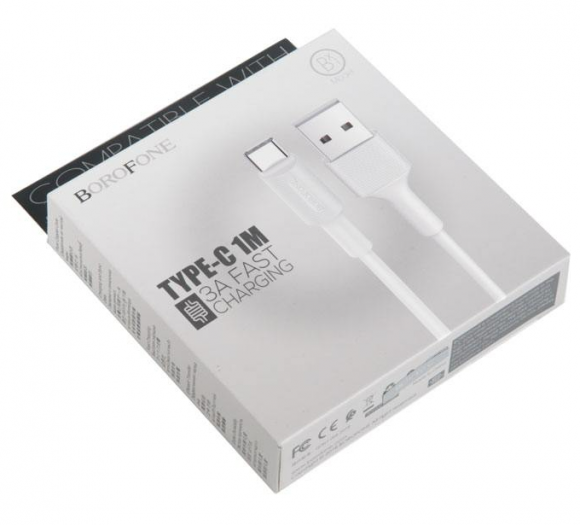 Кабель USB BOROFONE BX1 для Type-C, быстрая зарядка (fast charge), 3.0А, длина 1м, белый Кабель USB BOROFONE BX1 для Type-C, быстрая зарядка (fast charge), 3.0А, длина 1м, белый