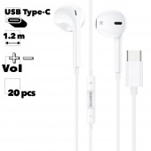 Гарнитура Borofone BM56 Original Series Earphones For Type-C Display Set (20 шт.), белая
