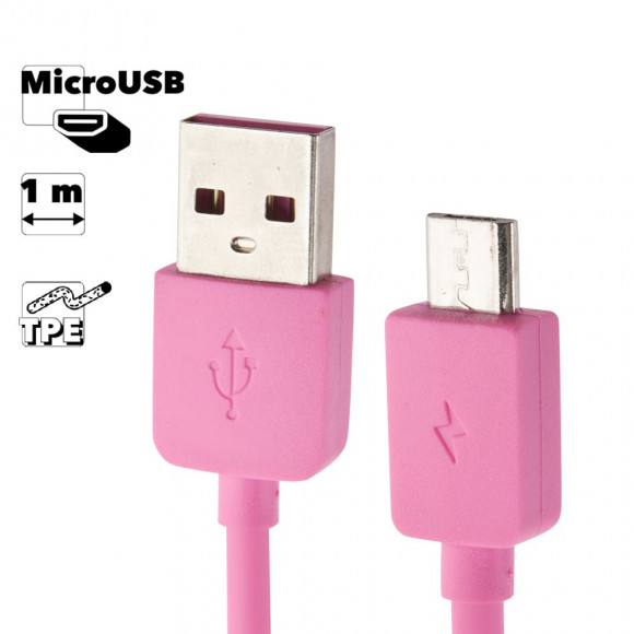 USB кабель Remax Light Series 1M Cable RC-006m MicroUSB круглый пластиковые разьемы, розовый