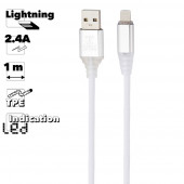 USB кабель "LP" для Apple 8-pin Змея LED TPE (белый, блистер)