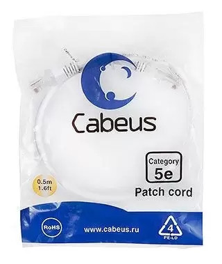 Патч-корд U/UTP Cabeus PC-UTP-RJ45-Cat.5e-0.5m-WH-LSZH
