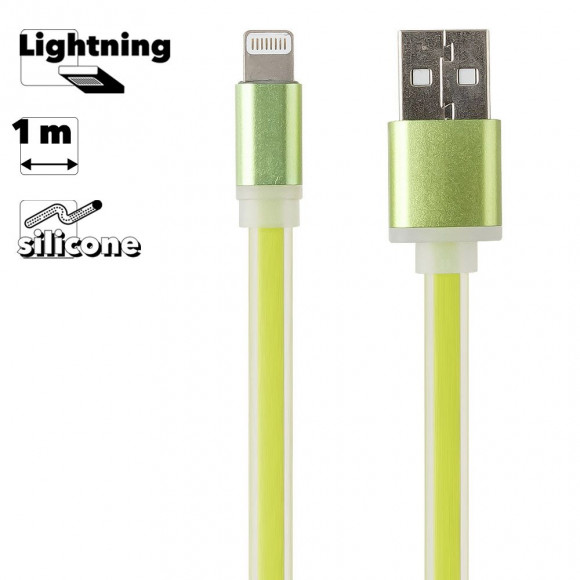 USB Дата-кабель Cable для Apple 8-pin плоский мягкий силикон, 1 метр, зеленый