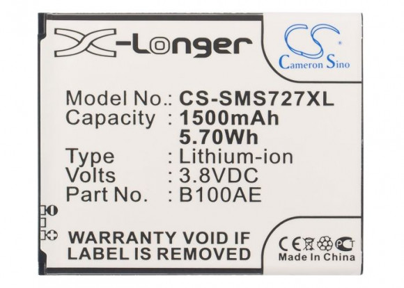 Аккумулятор CS-SMS727XL, B100AE для Samsung GT-S7270, GT-S7272, S7275 Galaxy Ace 3, S7898, 3.8В, 1500mA Аккумулятор CS-SMS727XL, B100AE для Samsung GT-S7270, GT-S7272, S7275 Galaxy Ace 3, S7898, 3.8В, 1500mA