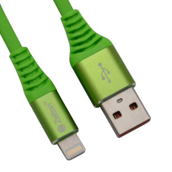 USB кабель Zetton USB SyncCharge Round Soft TPE Data Cable USB to Lightning круглый пластиковые разьемы (зеленый) ZTUSBRSTGNA8