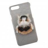 Защитная крышка для Apple iPhone 8 Plus, 7 Plus меховая Кошка, серая (коробка)