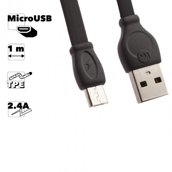 USB кабель WK Fast Cable WDC-023 MicroUSB, 1 метр, черный