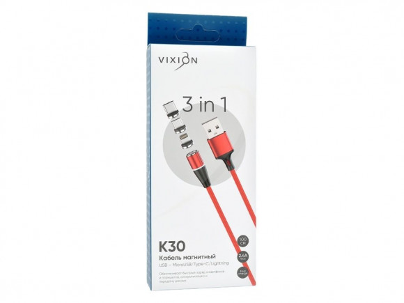 Кабель USB Vixion (K30) Lightning/Micro/Type-C (1м) магнитный, красный