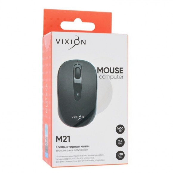 Мышь беспроводная с бесшумным нажатием VIXION M21 (черный)