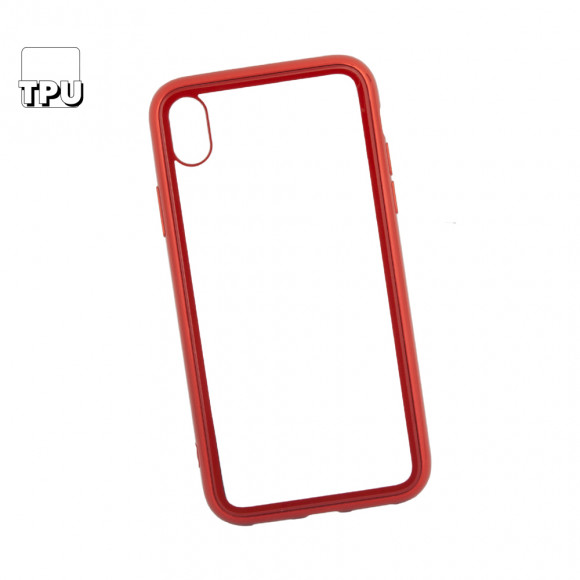 Чехол для Apple iPhone XR REMAX Shield Series Case прозрачное стеко с рамкой, красный