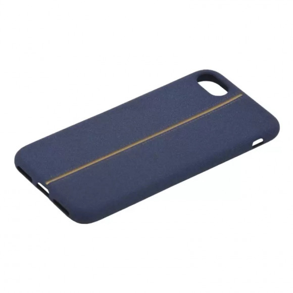 Силиконовая крышка "LP" для Apple iPhone 7, 8 (синяя, золотая вертикальная строчка (европакет))