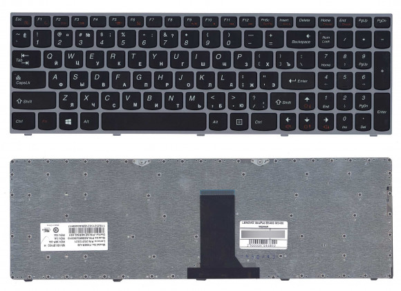 Клавиатура для ноутбука Lenovo IdeaPad B5400, M5400, черная с серебристой рамкой