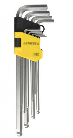 Ключи имбусовые удлиненные с шариком STAYER 9 шт., Cr-V 2741-H9-2