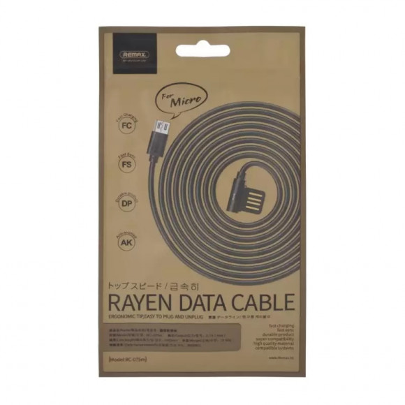USB кабель Remax Rayen Series Cable RC-075m MicroUSB круглый пластиковые разъемы, черный