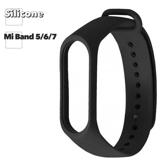 Браслет для фитнес трекера Mi Band 5, 6, 7 (черный/европакет)