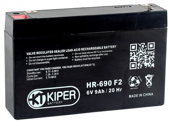 Аккумуляторная батарея Kiper HR-690, 6В, 9Ач