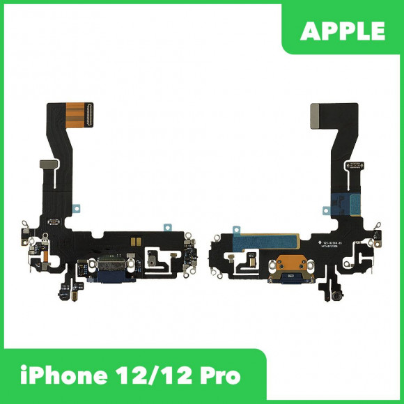 Системный разъем (разъем зарядки) для Apple iPhone 12, 12 Pro c микрофоном, синий