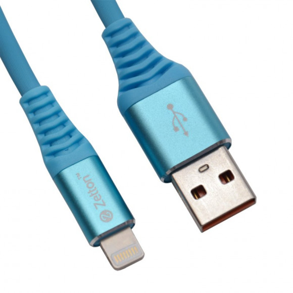 USB кабель Zetton USB SyncCharge Round Soft TPE Data Cable USB to Lightning круглый пластиковые разьемы (синий) ZTUSBRSTBEA8