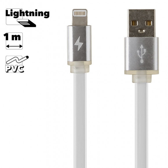 USB Дата-кабель Remax для Apple 8-pin плоский с золотым коннектором, 1 метр, белый
