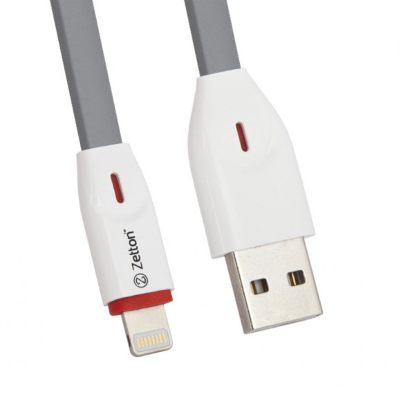 USB кабель Zetton USB SyncCharge Flat Slim TPE Data Cable USB to Lightning плоский пластиковые разьемы (серый) ZTUSBFSTGYA8