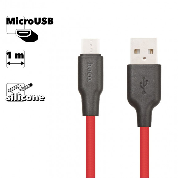 USB кабель Hoco X21 Silicone Micro Charging Cable, 1 метр, (красный, черный)