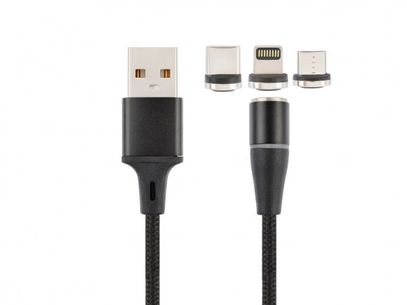 Кабель USB Vixion (K30) Lightning/Micro/Type-C (1м) магнитный, черный