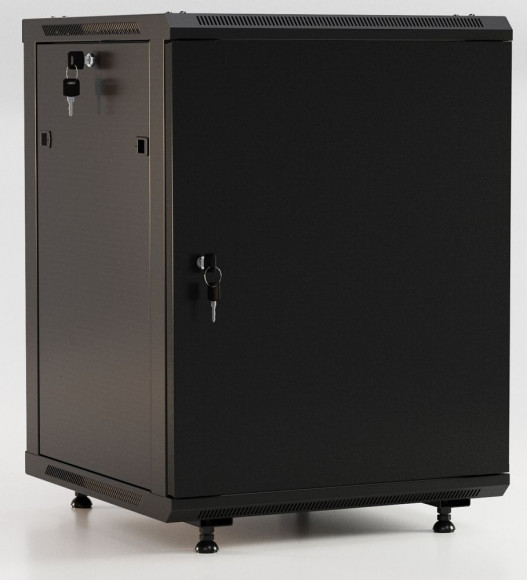 TWB-FC-2266-SR-RAL9004 Шкаф настенный 19-дюймовый (19';), 22U, 1098x600х600мм, металлическая передняя дверь с замком, две боковые панели, с возможност