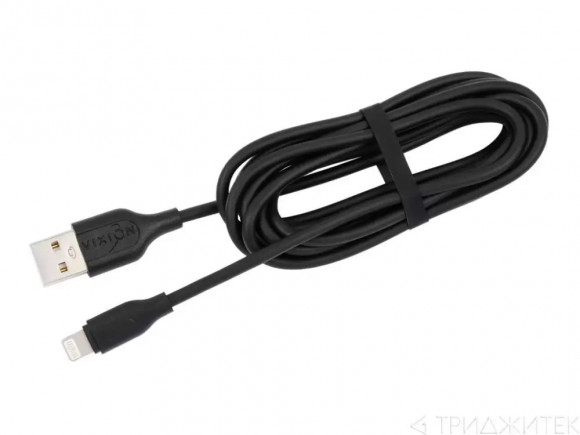 Кабель USB Vixion (K2) для Apple iPhone 5, 5C, 5S, 6, 6 Plus, 6S, 6S Plus, 7, iPad 4, Air, 2 метра, черный
