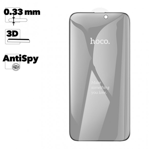 Защитное стекло HOCO A12 Pro для Apple iPhone 14 Pro, черная рамка, AntiSpy, 3D, прозрачное, 0.33мм