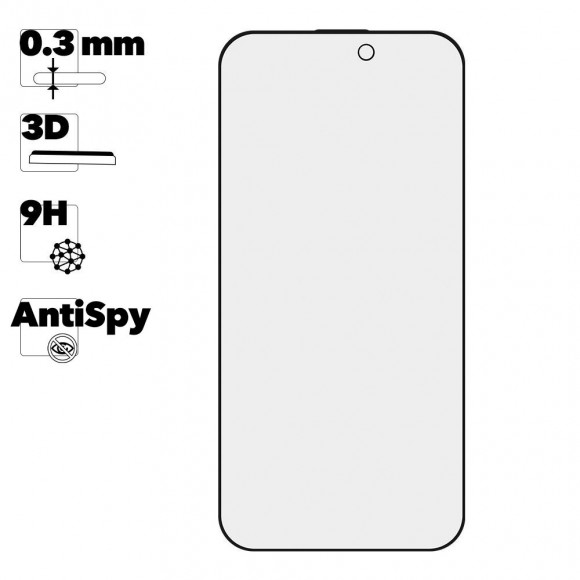 Защитное стекло REMAX GL-27 Medicine Privacy на дисплей Apple iPhone 14 Pro Max, черная рамка, 0.3мм