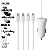 Автомобильное зарядное устройство "LP" 5 в1 для Apple 8-pin, для Apple 30-pin, USB Type-C, Mini USB, MicroUSB (европакет) Автомобильное зарядное устройство "LP" 5 в1 для Apple 8-pin, для Apple 30-pin, USB Type-C, Mini USB, MicroUSB (европакет)