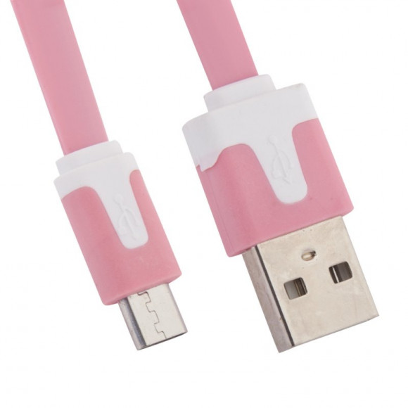 USB кабель "LP" MicroUSB плоский узкий (розовый, европакет)