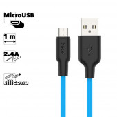 USB кабель HOCO X21 Plus Silicone MicroUSB, 2.4А, 1м, силикон (синий/черный)