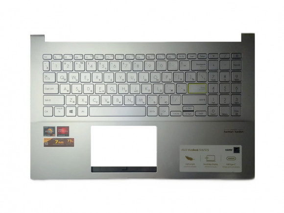 Верхняя часть корпуса (Palmrest) Asus VivoBook S533 с клавиатурой, с подсветкой, серебристый