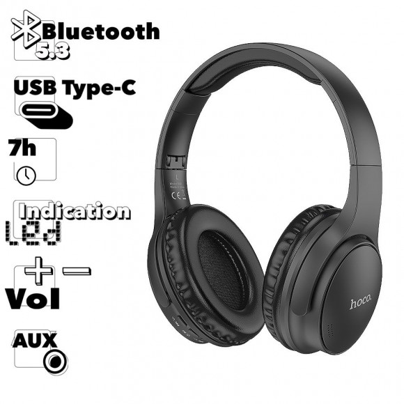 Bluetooth гарнитура HOCO W40 Mighty BT5.3, AUX/microSD/Type-C, накладная (черный)