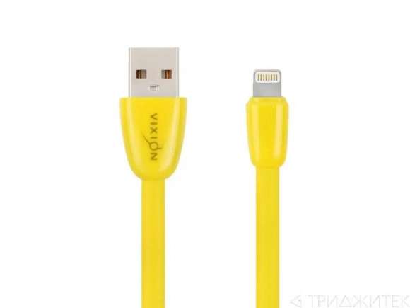 Кабель USB Vixion (K12) для Apple iPhone 5, 5C, 5S, 6, 6 Plus, 6S, 6S Plus, 7, iPad 4 (1м) силиконовый, желтый