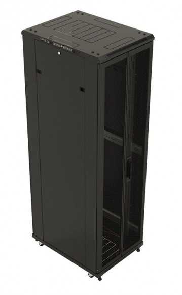 TTB-4288-DD-RAL9004 Шкаф напольный 19-дюймовый, 42U, 2055x800х800 мм (ВхШхГ), передняя и задняя распашные перфорированные двери (75%), ручка Hyperline