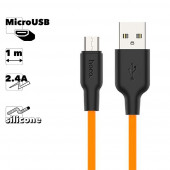 USB кабель HOCO X21 Plus Silicone MicroUSB, 2.4А, 1м, силикон (оранжевый/черный)