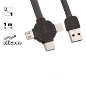 USB кабель 3 в 1 Remax Lesu 3 in 1 Cable RC-066th для Apple 8-pin, MicroUSB, USB Type-C, черный USB кабель 3 в 1 Remax Lesu 3 in 1 Cable RC-066th для Apple 8-pin, MicroUSB, USB Type-C, черный