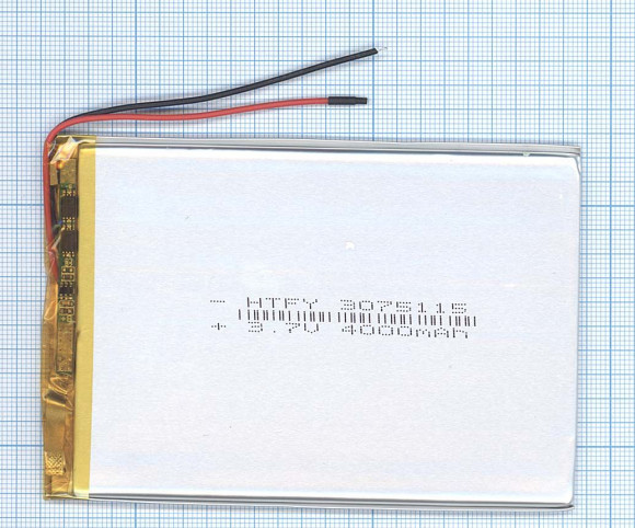 Аккумуляторная батарея Li-Pol (3x75x115мм), 2pin, 3.7В, 4000мАч