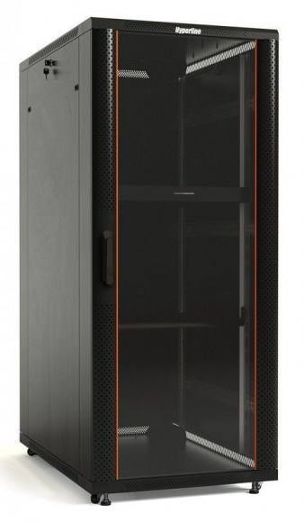 TTB-4781-AS-RAL9004 Шкаф напольный 19-дюймовый, 47U, 2277x800х1000 мм (ВхШхГ), передняя дверь стеклянная, задняя дверь сплошная, ручка с замком, 2 вер