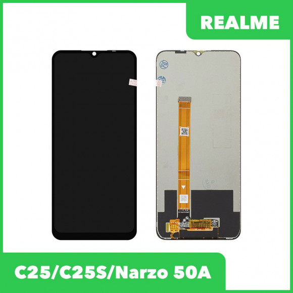 LCD дисплей для Realme C25, C25S, Narzo 50A в сборе с тачскрином оригинал (черный)