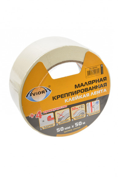 Клеящая лента AVIORA 304-010 малярная креппированная, 50мм*50м, SR1