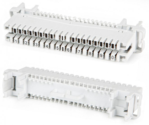KR-PL-10-CON-1 Плинт неразмыкаемый LSA-PLUS, 10 пар, маркировка от 1 до 0, , под хомут Hyperline