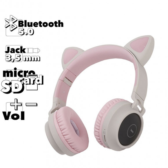 Bluetooth гарнитура Hoco W27 Cat Ear Wireless Headphones накладная серео с "ушками", серая